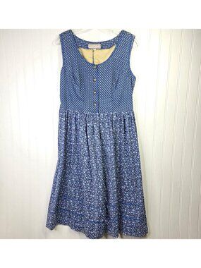 Vintage Aunt Abigails Attic Dress Women 16 Blue Floral Midi Prairie Cottage READ